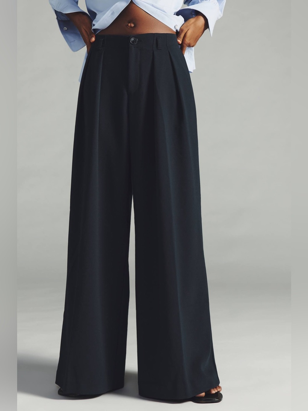 Anthropologie Maeve Wide Leg Pleated Trousers Dress Pants Navy Blue Size US 8